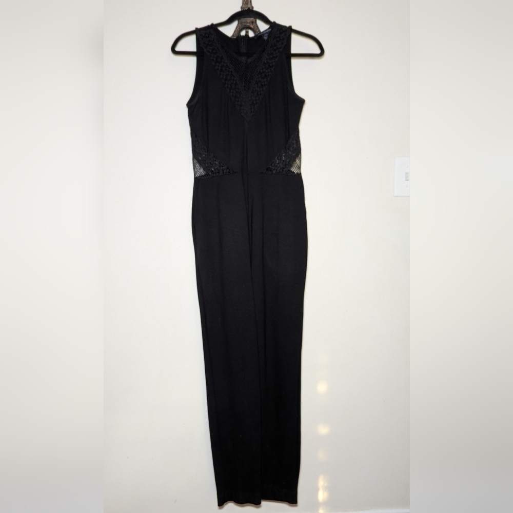 French Connection Savannah Mesh Lace Black Jumpsuit Women's Size 8